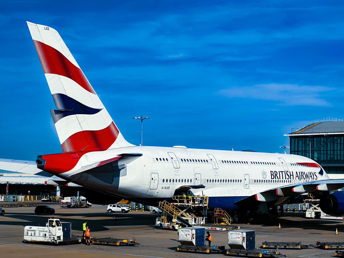 Airbus A380, G-XLEE of British Airways seen on stand at Heathrow T5C, October 2023 #AvGeek