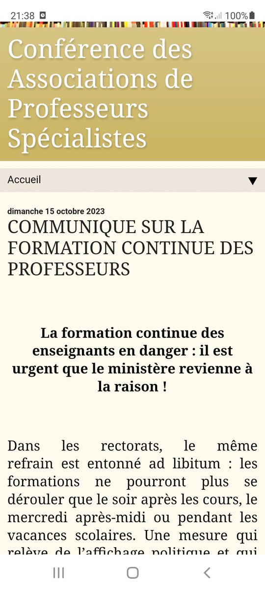 Formation continue des enseignants : 
Communiqué de la Conférence des associations de professeurs spécialistes 
conferenceassociations.blogspot.com/2023/10/commun…
<a href="/EdouardGeffray/">Edouard Geffray</a>