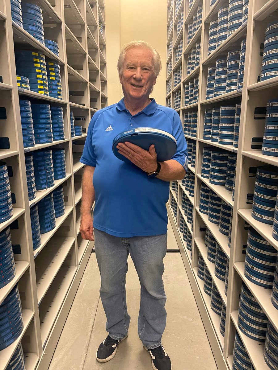 UCLAFTVArchive's tweet photo. Actor Michael McGreevey, pictured here with a reel of TV’s “Naked City” from our archive, will be joined by @noirfoundation’s @alancinephile for a Q&amp;A and screening of two episodes tonight at 7 p.m.! Free: https://t.co/3ko1PrUtWR https://t.co/8EILyjrCRa