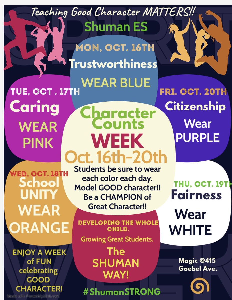 It’s 🌟National Character Counts week‼️🌟This week we will highlight the value of 💫 good character, developing 💚positive relationships and modeling🥇awesome behavior..S’s get ready to dress up &amp; serve as a role model in our school community and your class. 
#CharacterMATTERS‼️