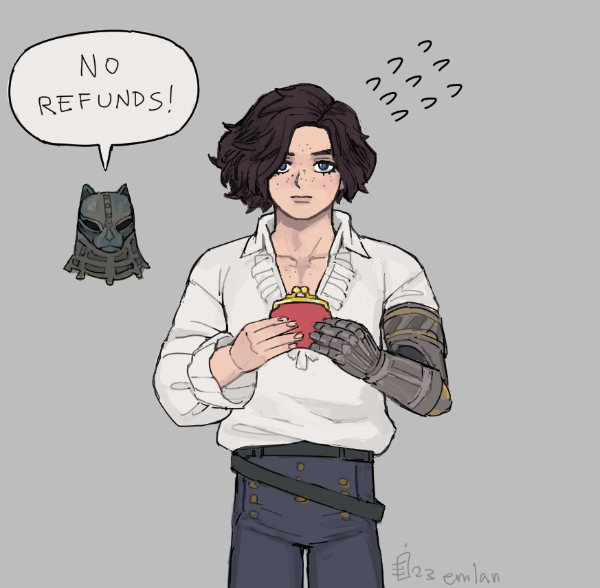 Just P holding a little coin purse bcs Black Cat swindling that naive boy out of some pocket money was cute as hell #liesofp #liesofPfanart 