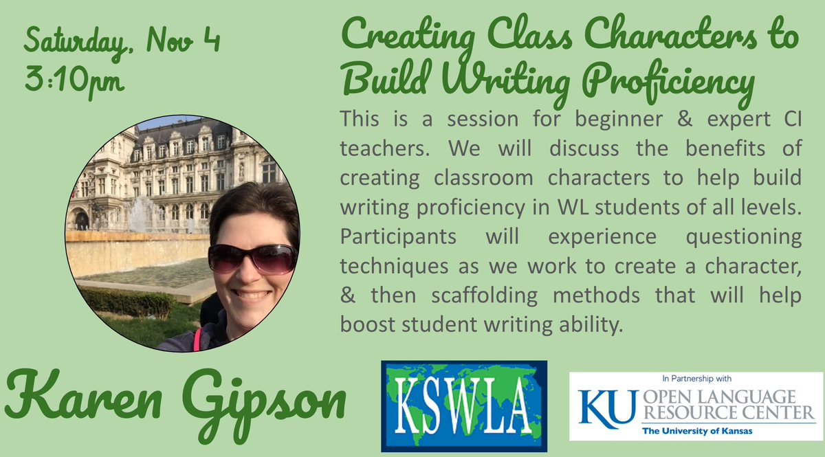kswla's tweet photo. 19 DAYS UNTIL OUR CONFERENCE❣️We can't wait to see you & share these important voices in the KS World Language field with you.
Join Karen Gipson in her session about ✍️#CharacterBuilding in the WL classroom
#KSWLA23 #langchat #ksedchat #kslangchat https://t.co/UqCDHNs8z1
