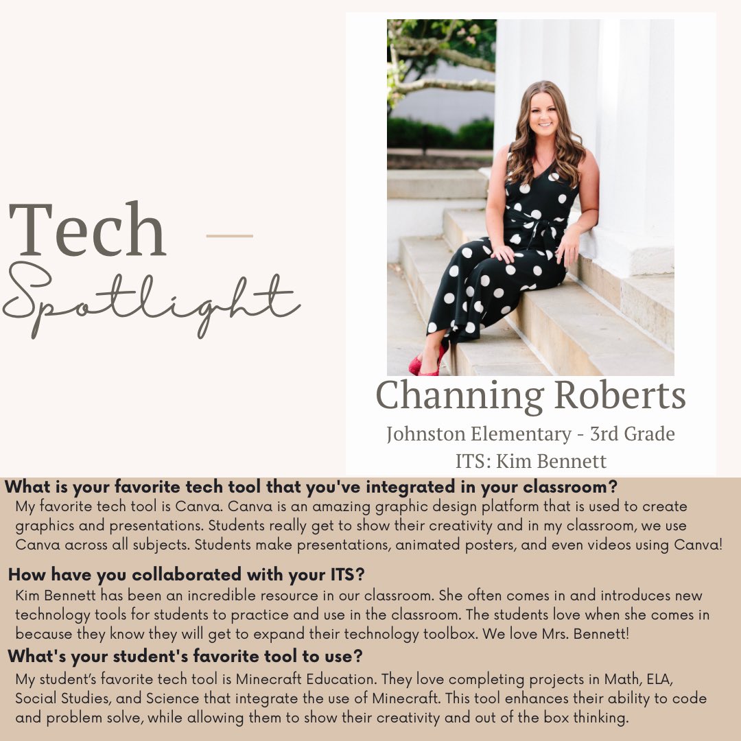 Meet Channing Roberts 👋🏼 Channing teaches 3rd grade at Johnston Elementary. She loves integrating @minecraft into her classroom activities! #CCSDtech