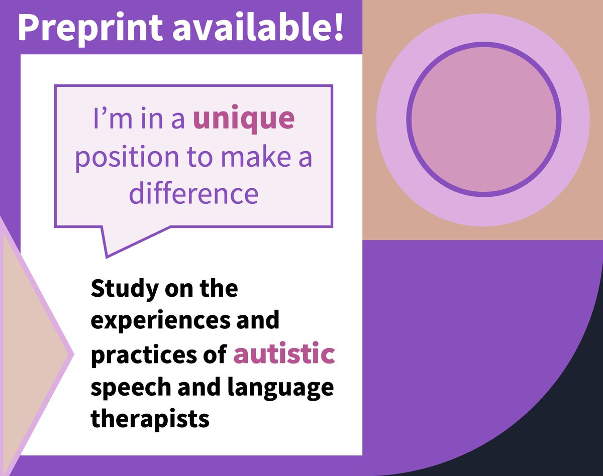 Mélanie Gréaux (@melg_slt) on Twitter photo Preprint available for our study on the experiences and practices of #autistic speech and language therapists
👥 Co-authored with <a href="/DrJennyG/">Jenny Gibson</a> and Dr Katsos
💜 Immensely grateful to the participants
🙌 Read, share and let us know what you think!
▶️ osf.io/preprints/psya… Preprint available for our study on the experiences and practices of #autistic speech and language therapists
👥 Co-authored with <a href="/DrJennyG/">Jenny Gibson</a> and Dr Katsos
💜 Immensely grateful to the participants
🙌 Read, share and let us know what you think!
▶️ osf.io/preprints/psya…