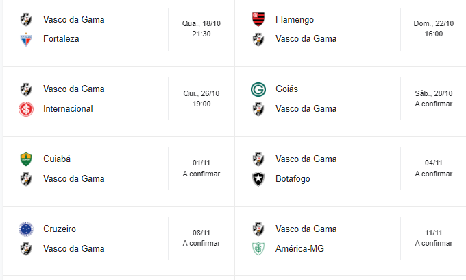 IRA JOVEM/+/ZONA NORTE - Os próximos jogos do Vasco.
