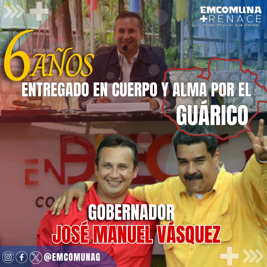 Extendemos felicitaciones al Gobernador del estado Bolivariano del Guárico <a href="/josemvasquez/">José Vásquez</a>, por los 6 años de arduo trabajo, quien con amor y compromiso a llevado las riendas de de nuestro estado garantizando el desarrollo y progreso. ¡Felicidades!