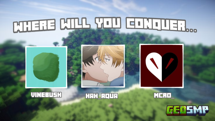 GeoSMP's tweet image. Please give a warm welcome to 3 of our newest #GeoSMP members 🎉

@vinebushh, hah_aqua, and @MCroGames_!!! 🌎🏳️‍🌈