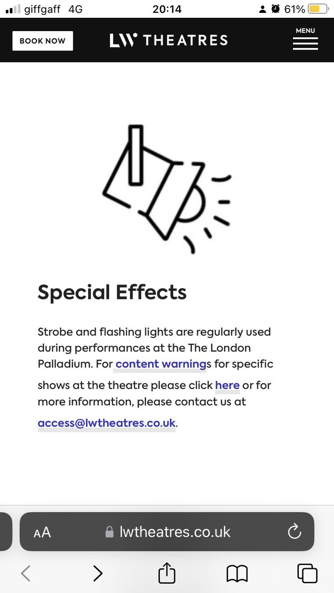 jesshaslegs's tweet photo. pretty naff of @LondonPalladium @LWTheatres make us pay the difference in seat price when i requested to move for access reasons - to be less affected by strobe - given the only warning is inside the venue &amp; only clarified as “throughout the show” when you talk to an usher. https://t.co/DQFjd6sgHs