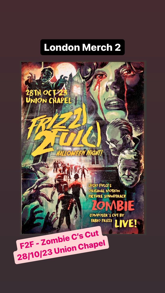 FabioFrizzi's tweet photo. Union Chapel 28/10
Frizzi 2 Fulci Merch: 1 2 3 &amp; 4 https://t.co/J5iDzWRo9E