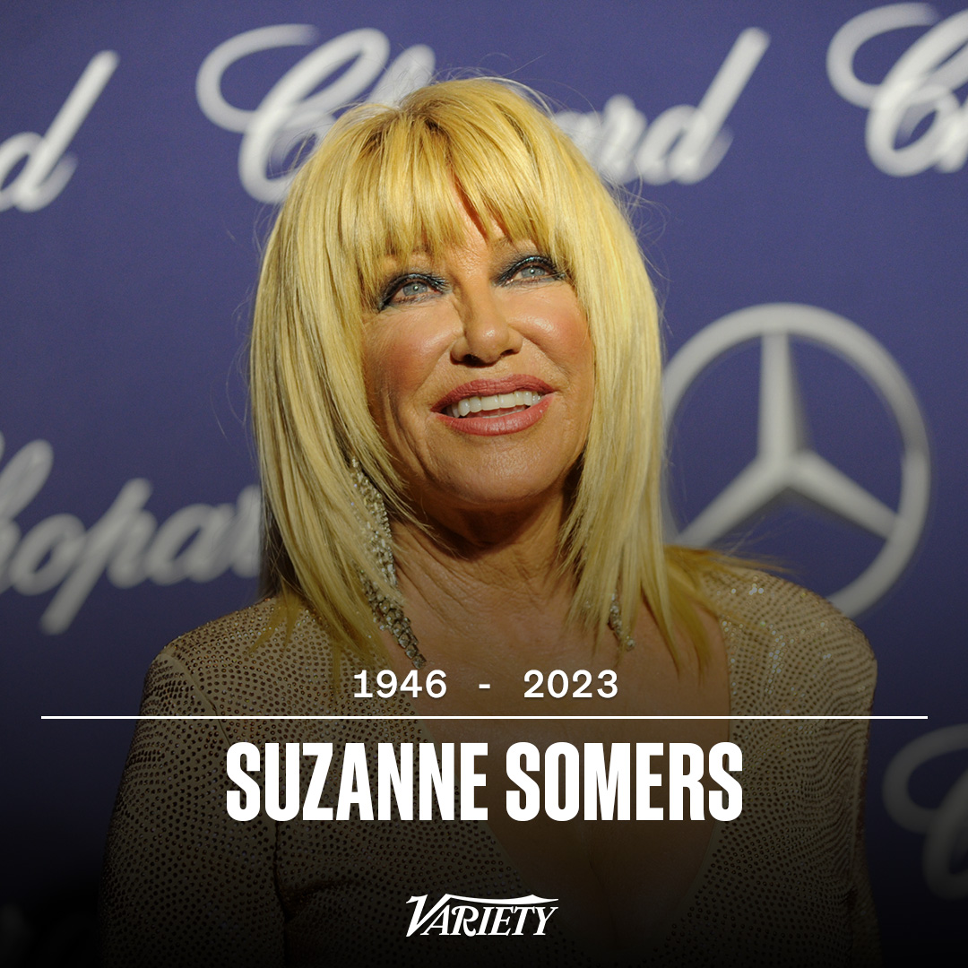 Variety's tweet photo. Suzanne Somers, who parlayed TV stardom in the sitcom hits “Three’s Company” and “Step by Step” into a personal fortune as a health and fitness pitchwoman and author, has died. She was 76. https://t.co/qiAHUC0Zw8 https://t.co/Ya9aAzekO1