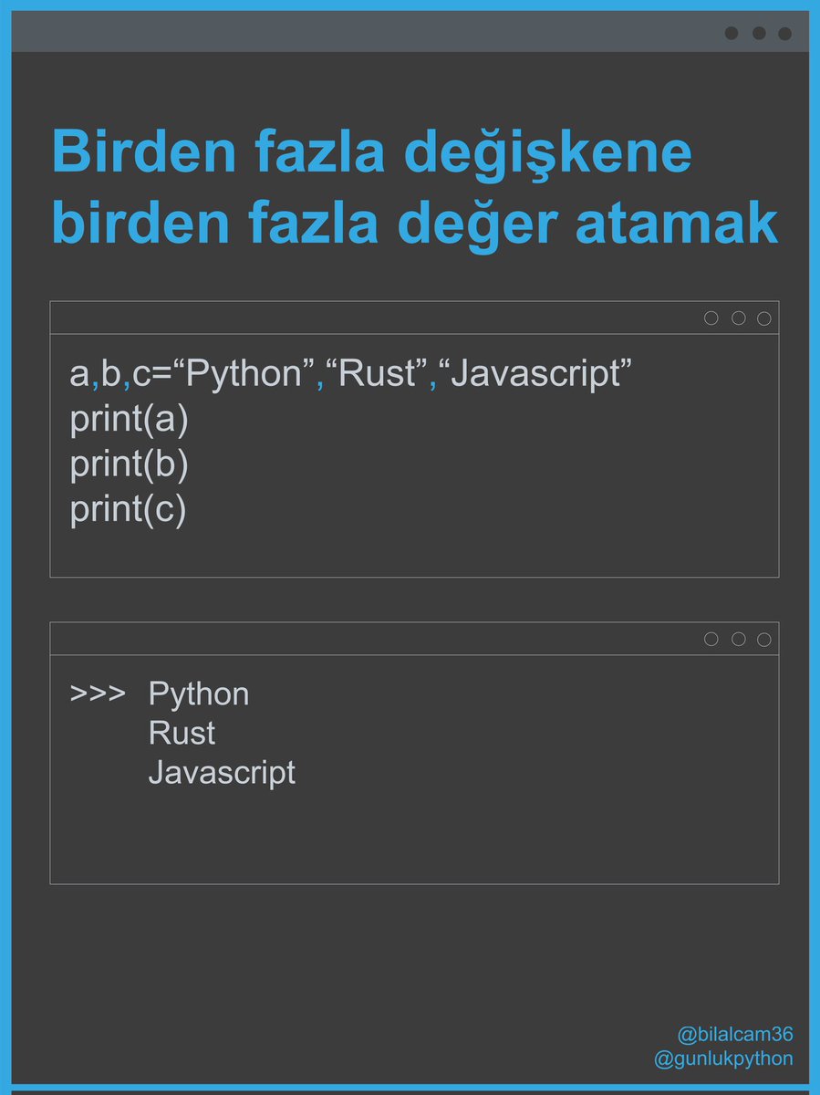 gunlukpython's tweet image. #variables #pythonveriables #Python #pythonprogramming #degiskenler #yazilim #pythonprogramlama