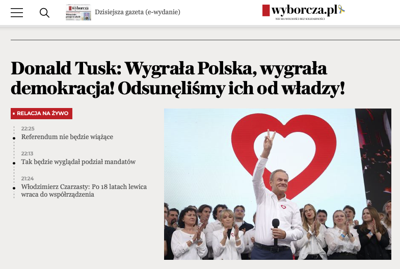 'Poland won ! Democracy won ! We removed them from power !' - Donald Tusk' 1st headlines this evening from Warsaw ❤️