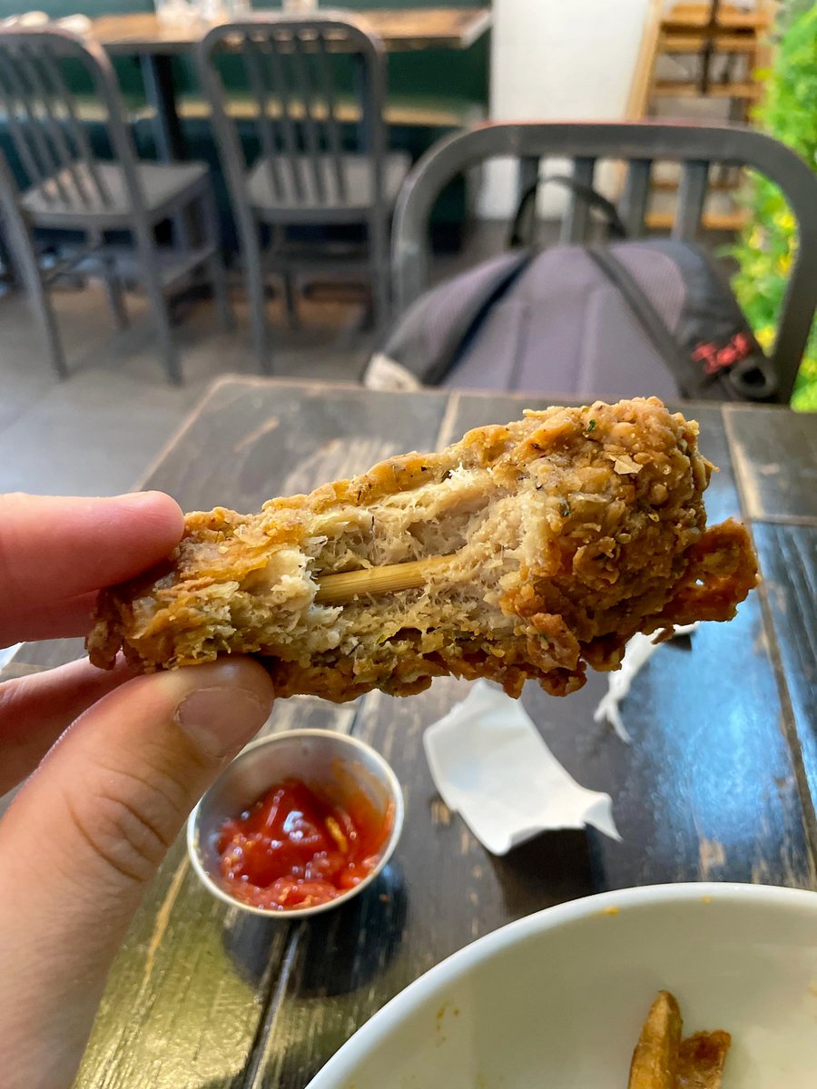 messedupfoods's tweet image. vegan chicken wing with a wooden bone