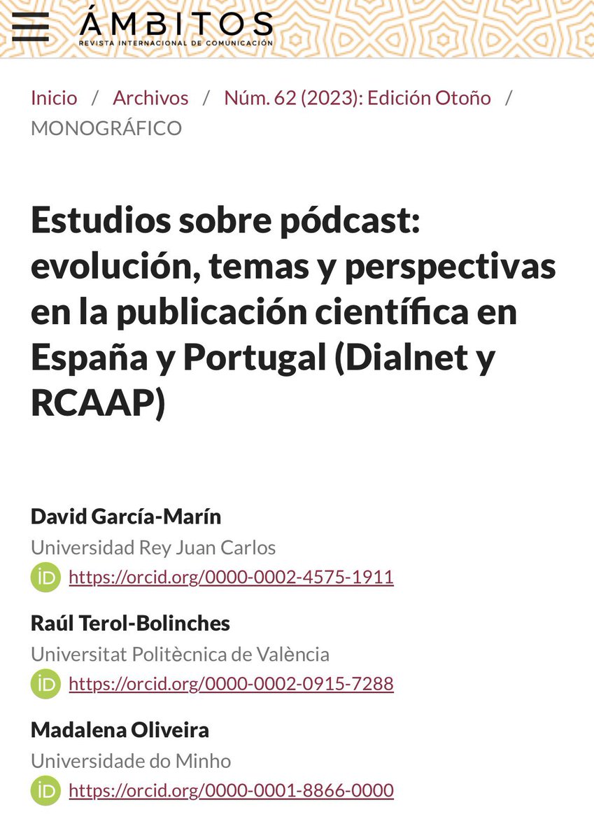 raulterol's tweet photo. 🔈Ya está disponible en la revista Ámbitos el monográfico dedicado a: 

📻 “La audificación del ecosistema mediático. Radio, pódcast y nuevas posibilidades sonoras”. 

✒️ Coordinado por @davidsonsekinf, Madalena Oliveira y un servidor.

🔗 https://t.co/y15BxvKKqX https://t.co/WrEOUmCe6q