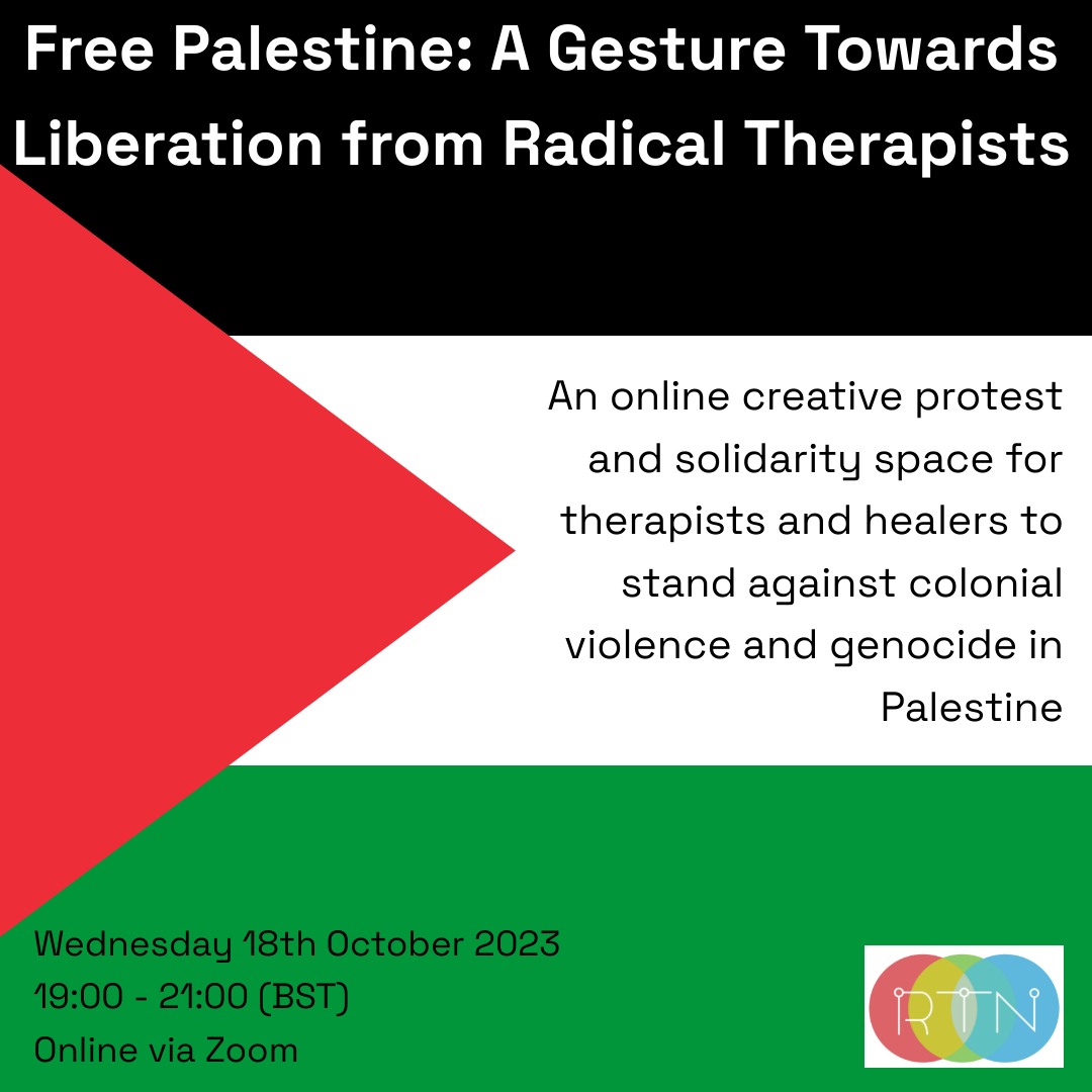 Calling all radical therapists &amp; healers to join us in solidarity and support for Palestine. Let's exercise the muscle of hope by coming together to creatively express our belief that Palestine and all colonized people shall be free. Read more &amp; tickets: …e-towards-liberation.eventbrite.co.uk