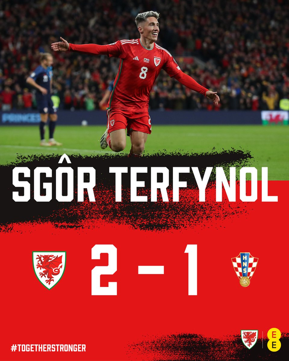 FT | 🏴󠁧󠁢󠁷󠁬󠁳󠁿 2-1 🇭🇷 WHAT A WIN! YMA O HYD ❤️ 💻 fawales.co/CYMCRO | #TogetherStronger