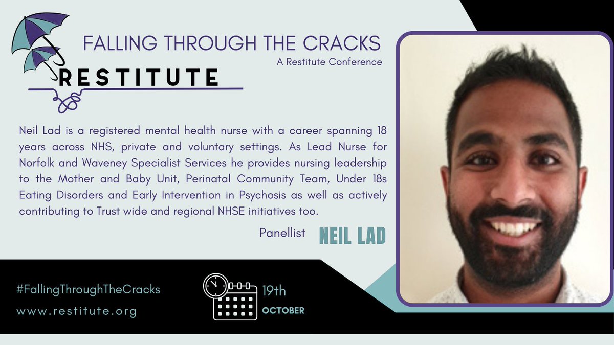 RestituteUk's tweet photo. @NeilLad6 of Norfolk & Waveney Mental Health Trust Specialist Services will join @RestituteUK as a panellist for our "Falling Through the Cracks" conference - 19th October
.
.
#Restitute
#FallingThroughTheCracks
#NHS
#MentalHealth @NSFTtweets @NSFT_ED @NHSEngland @NorWavPerinatal https://t.co/SSOXvYi9WB