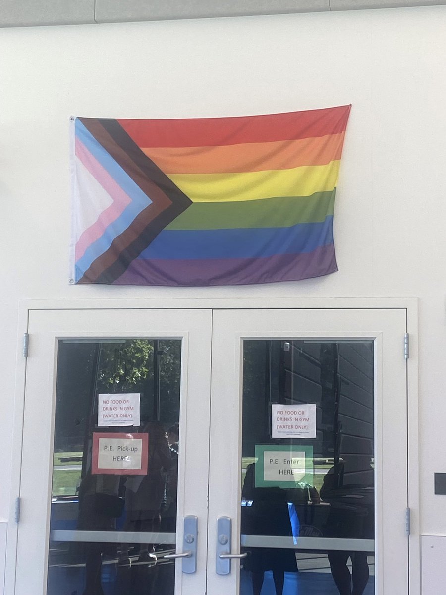 Why would an elementary school have a giant flag symbolizing who people like to have sex with greeting 7-year-old kids? This is in Washington