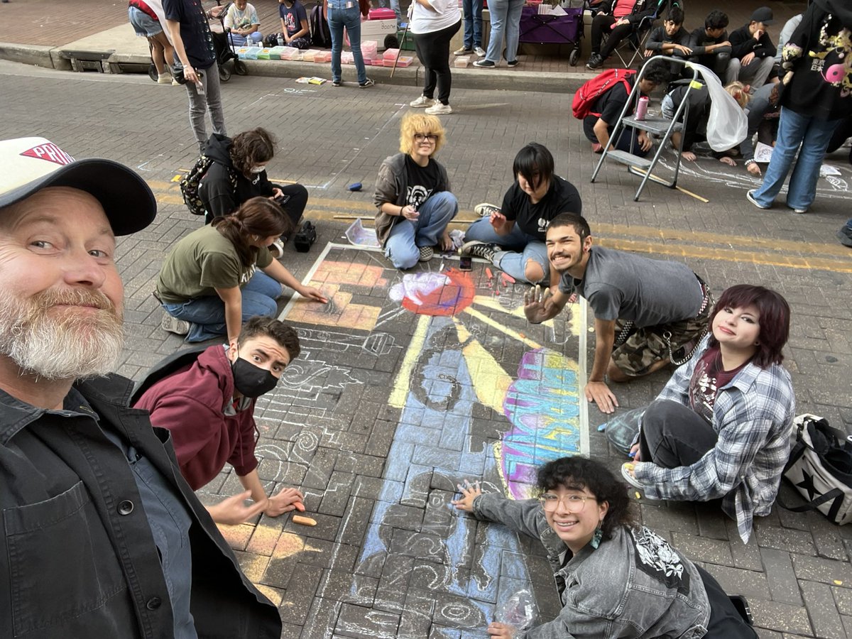 echsart's tweet photo. More EC Art at the biggest Art-Eclipse Watch Party in the city, aka. Chalk It Up. #artpacechalkitup #ciu2023 #makearthappen @artpace https://t.co/URdI9z94wG
