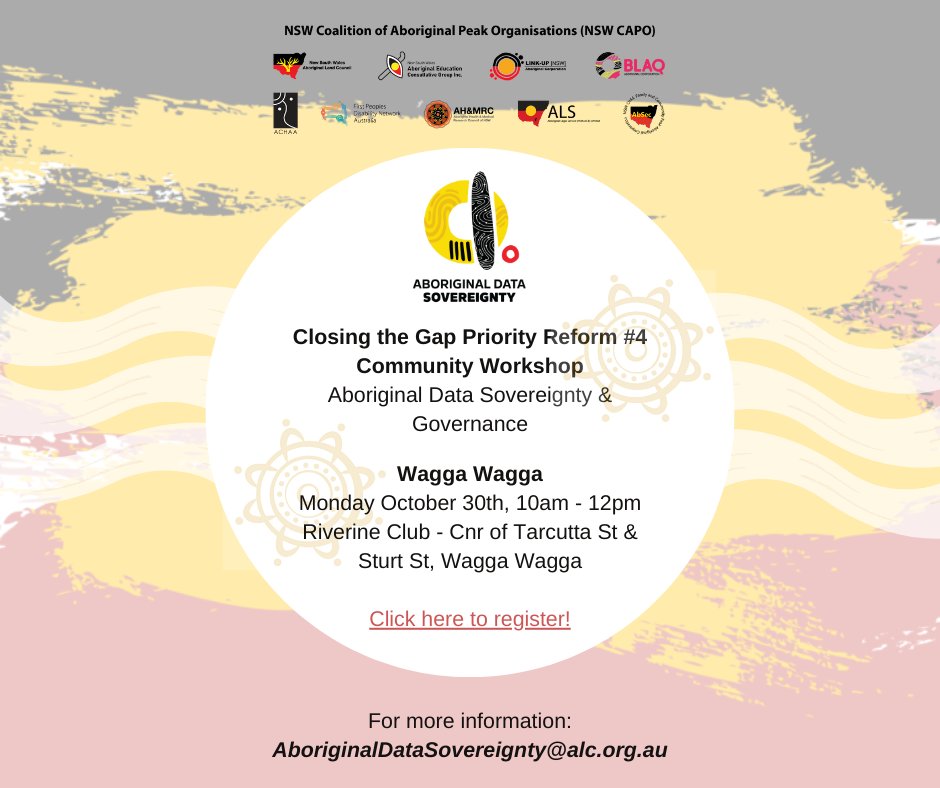 🚀 Join NSW CAPO for community workshops next week in Nowra, Moree, or Wagga Wagga, or hop online for a webinar. Help shape priority reform 4 - Aboriginal Data Sovereignty and Governance. Register now at: forms.office.com/r/kEWAvESGm8 #EmpowerCommunities #JoinTheConversation