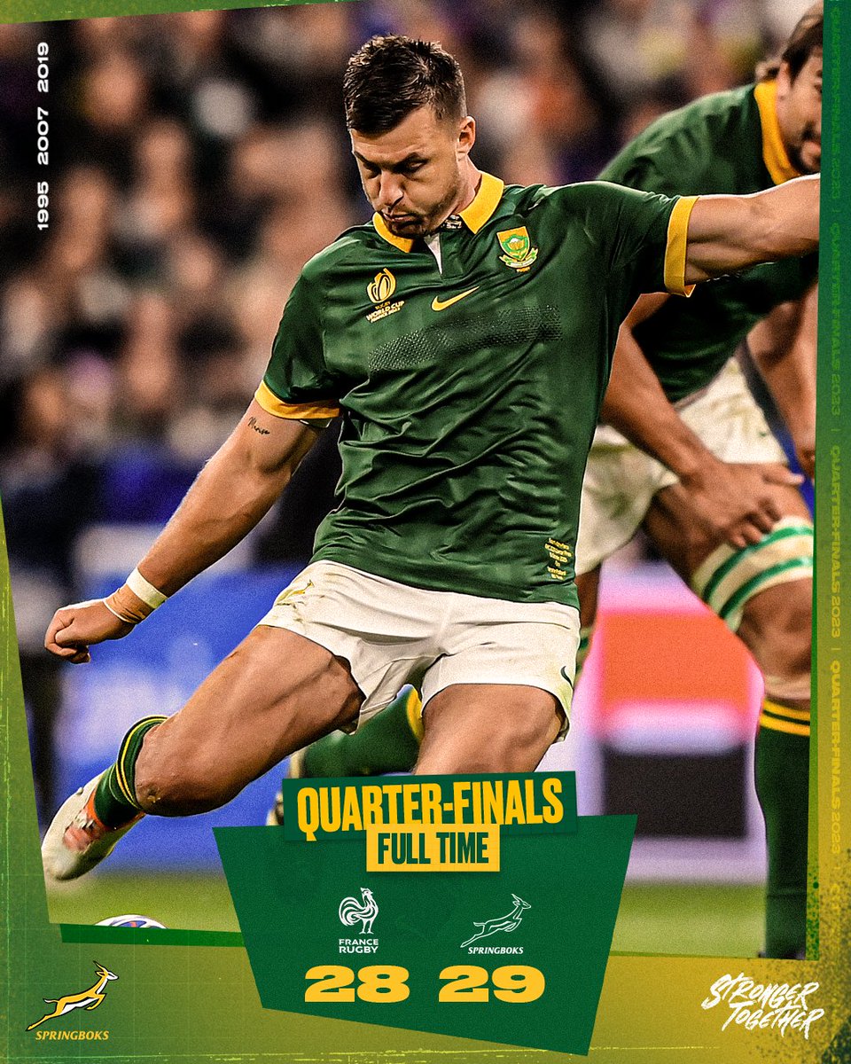 It's over in Paris. Thank you for a massive massive massive contest @FranceRugby 🇿🇦 #StrongerTogether #Springboks #RWC2023 #FRAvRSA