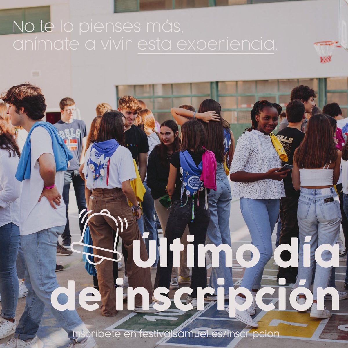 🚨Último día de inscripción🚨

¡No te lo pienses más!¡No te vas a arrepentir!🙌🏾🤩

¡Música🎶, encuentro👥, oración🙏! ¿Te lo vas a perder? 🤗🤔

🔗(Link en bio) festivalsamuel.es/inscripcion
