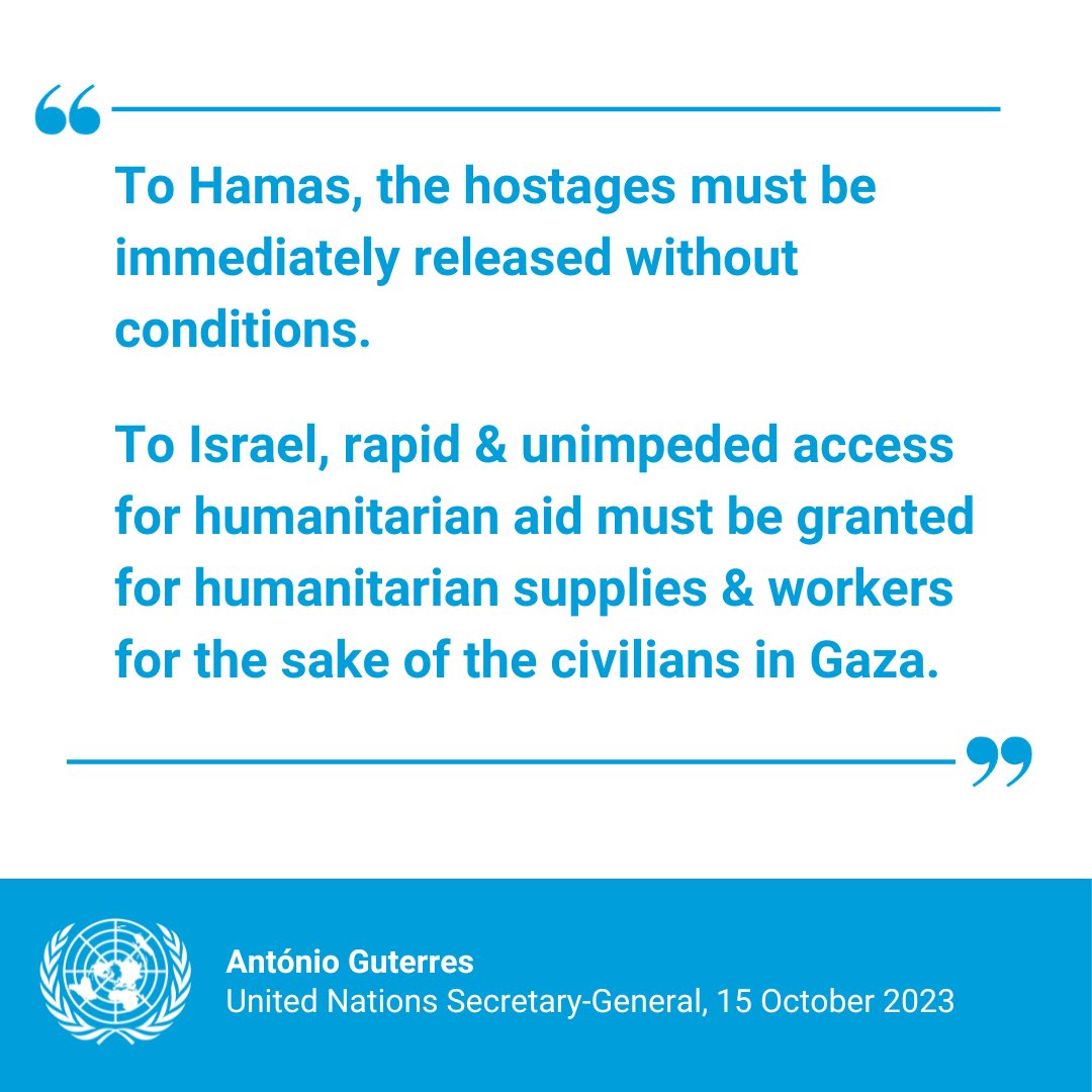 United Nations (@un) on Twitter photo .<a href="/antonioguterres/">António Guterres</a> makes two strong humanitarian appeals on situation in the Middle East.
“Each one of these two objectives are valid in themselves. They should not become bargaining chips & they must be implemented because it is the right thing to do.”
un.org/sg/en/content/… .<a href="/antonioguterres/">António Guterres</a> makes two strong humanitarian appeals on situation in the Middle East.
“Each one of these two objectives are valid in themselves. They should not become bargaining chips & they must be implemented because it is the right thing to do.”
un.org/sg/en/content/…