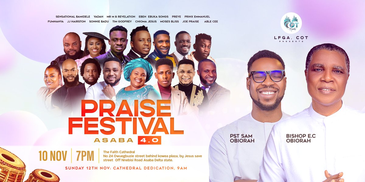 lfgacot's tweet photo. 26 days to Praise Festival 2023 🔥
Are you ready?
Praise Festival 4.0 holds at the City Of Asaba
Venue: 24 Onwuegbuzie Street behind Kowea plaza, by Jesus Saves Street, Off Nnebisi Road Asaba, Delta State.
See you soon!
#praisefestival #lfgacot #cotchurch #pstsam https://t.co/4RBTu161BJ