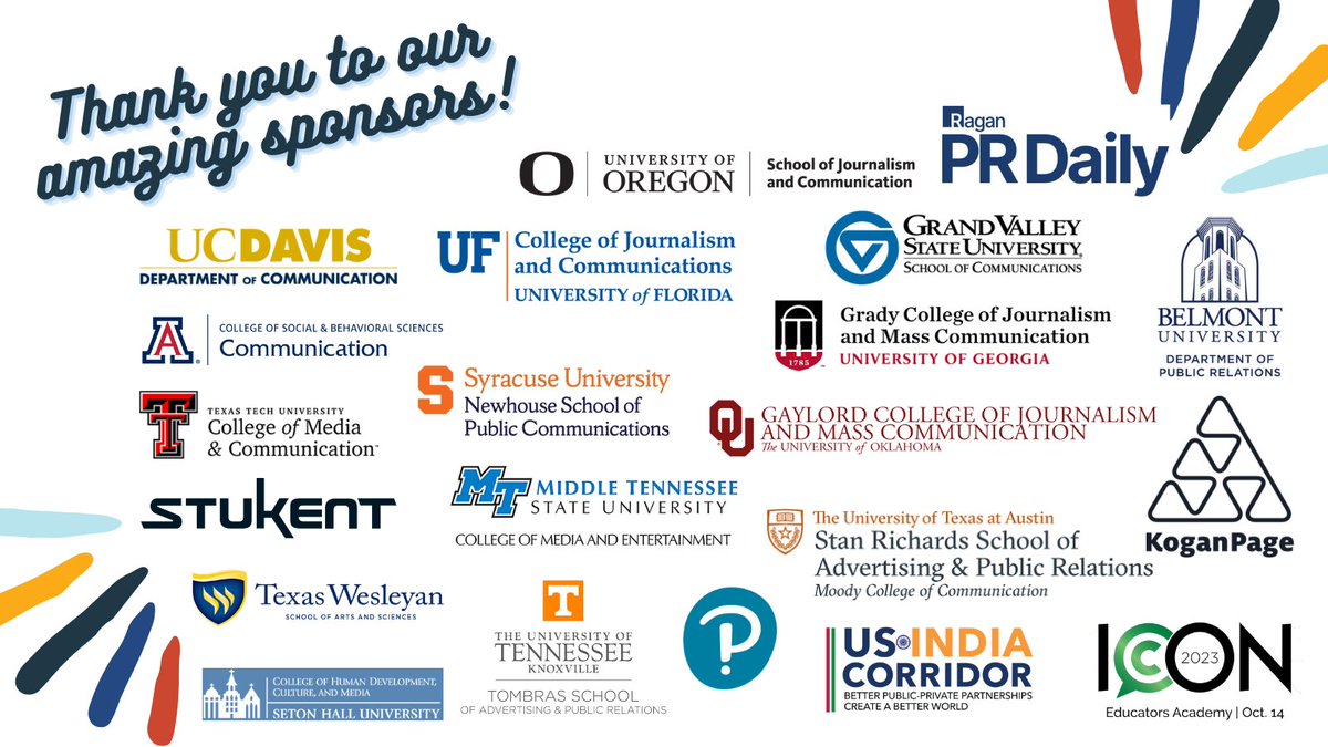 PRSAEducators's tweet photo. We had an awesome PRSA Educators Academy Summit this year, and a large part of that success is thanks to our sponsors. #ThankYouSponsors #PRSAEASummit23 #PRSA #PRSAEA https://t.co/2njAYEZATM