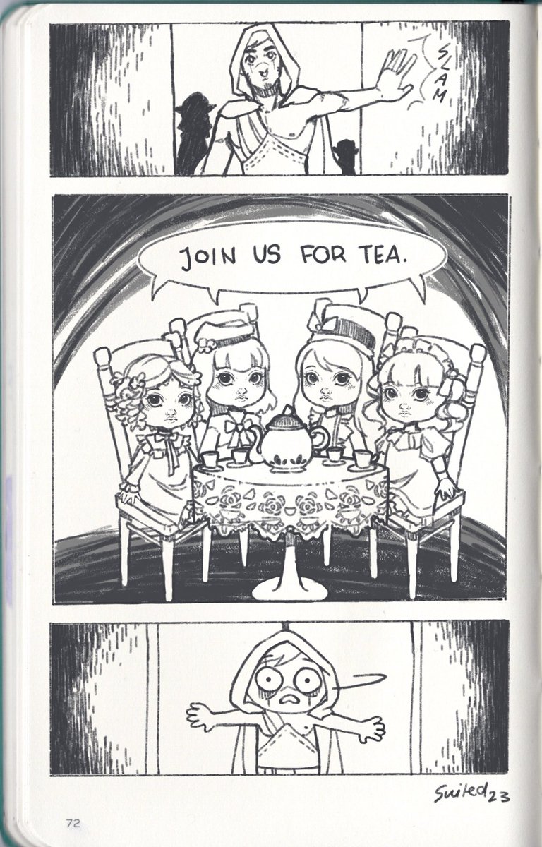#StreamINK2023 Day 11 & 12 Tea & Paranormal

Scene from our current DND session; we’re stuck in a haunted house..

@/strooooble @samikelsh #inktober