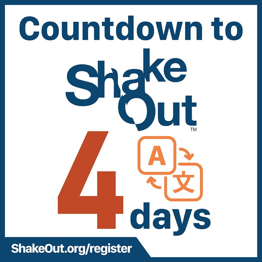 Only 4 days until ShakeOut! Did you know there's tailored earthquake guidance for everyone, including those with accessibility needs, parents, and businesses? Discover these resources in 16 languages at EarthquakeCountry.org/languages. Your preparedness matters! #ShakeOut
