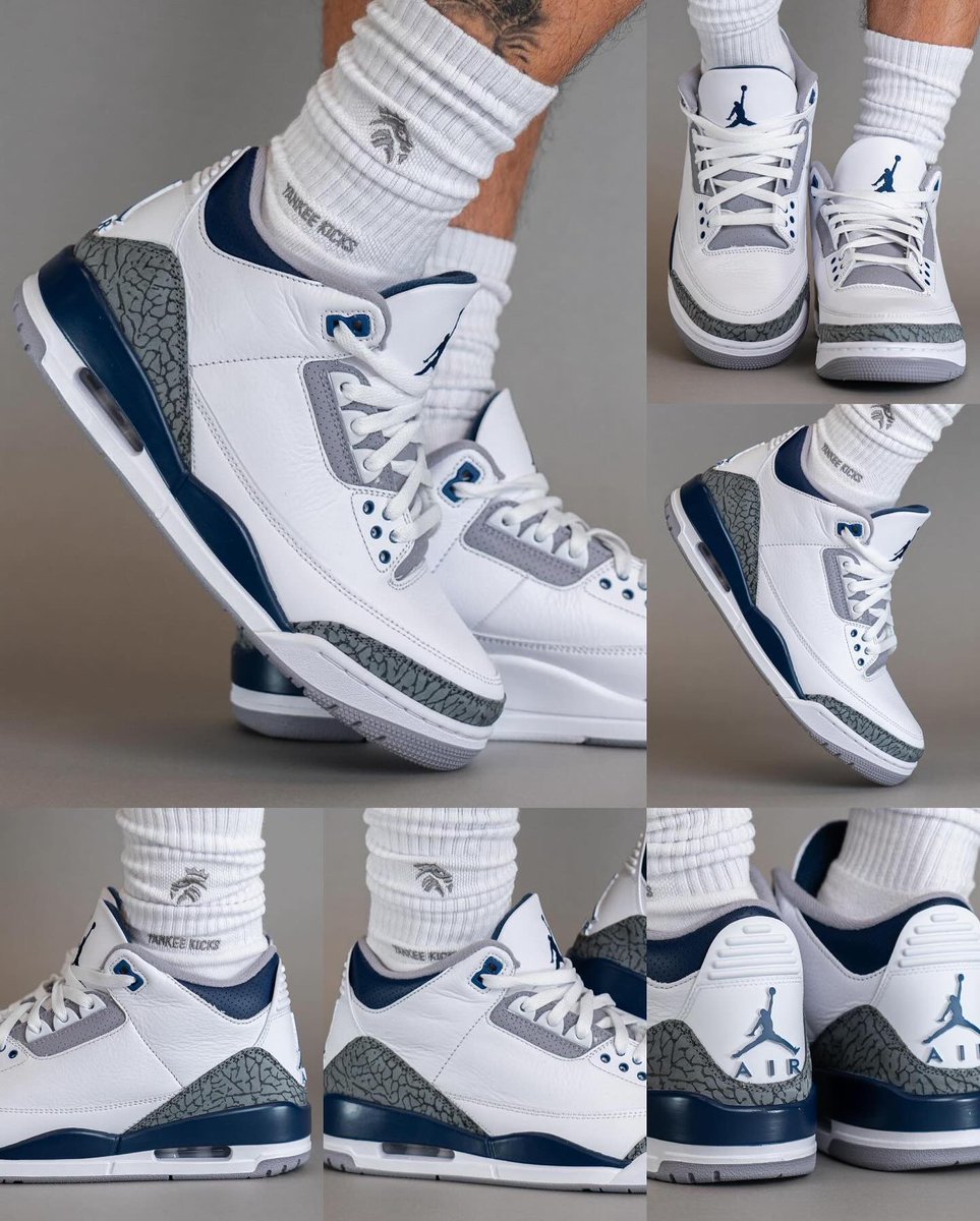 zSneakerHeadz's tweet photo. 2024 “White/Navy” Air Jordan 3 on-feet! 🐘🌊
Dropping on January 13th. https://t.co/ifKo4rtA2x