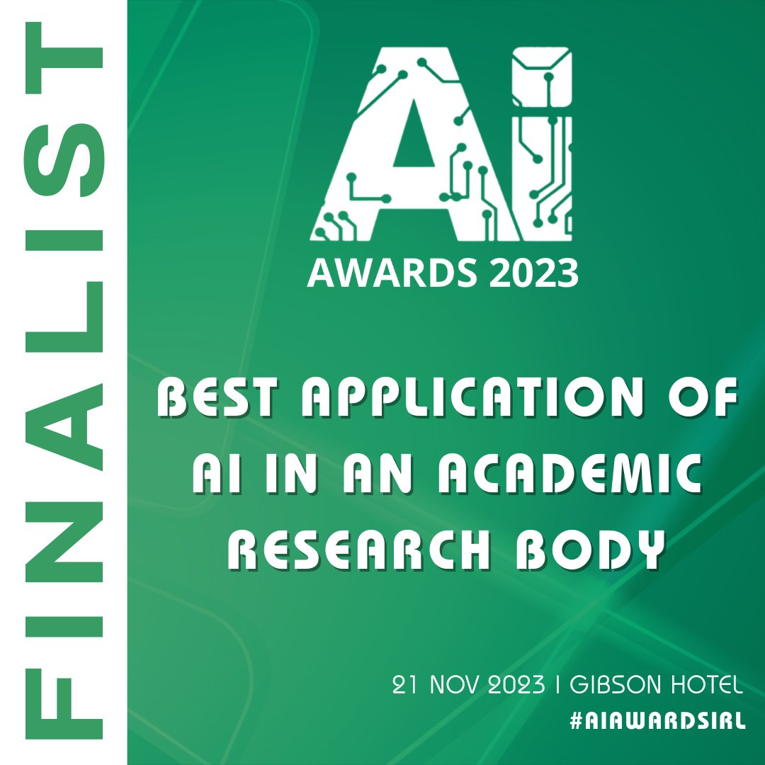 For the third year in a row I've been nominated at the AI Awards 2023 @AIAwardsIrl for the category 'Best Application of AI in an Academic Research Body'. See you in Dublin on November 21! @TyndallInstitut