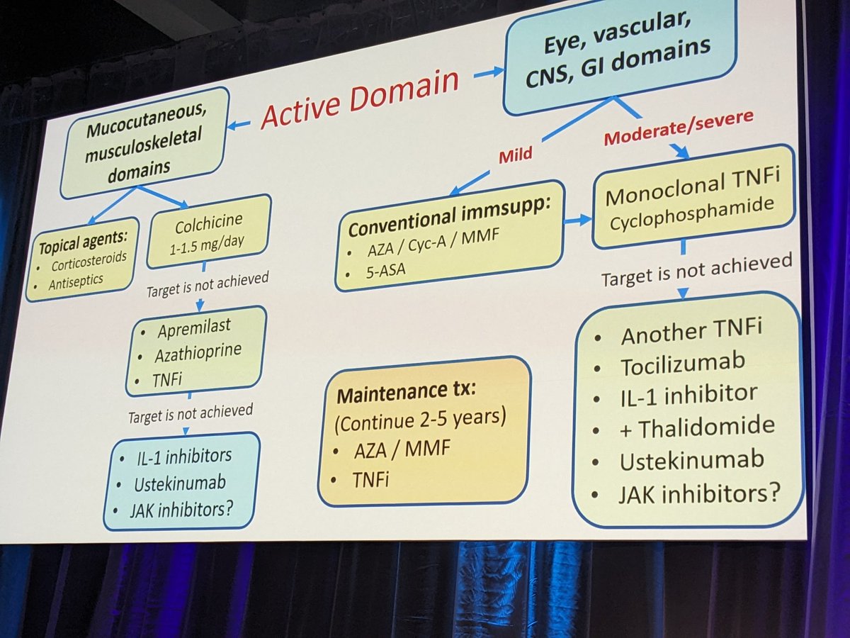 LineMezni's tweet photo. How to treat Behçet disease?! which are the drugs to use ?! This is a great algorithm ( treatment # clinical manifestation) @eadv #eadvcongress 2023 Berlin #dermatology #internalmedicine https://t.co/JiVuM6aqQN