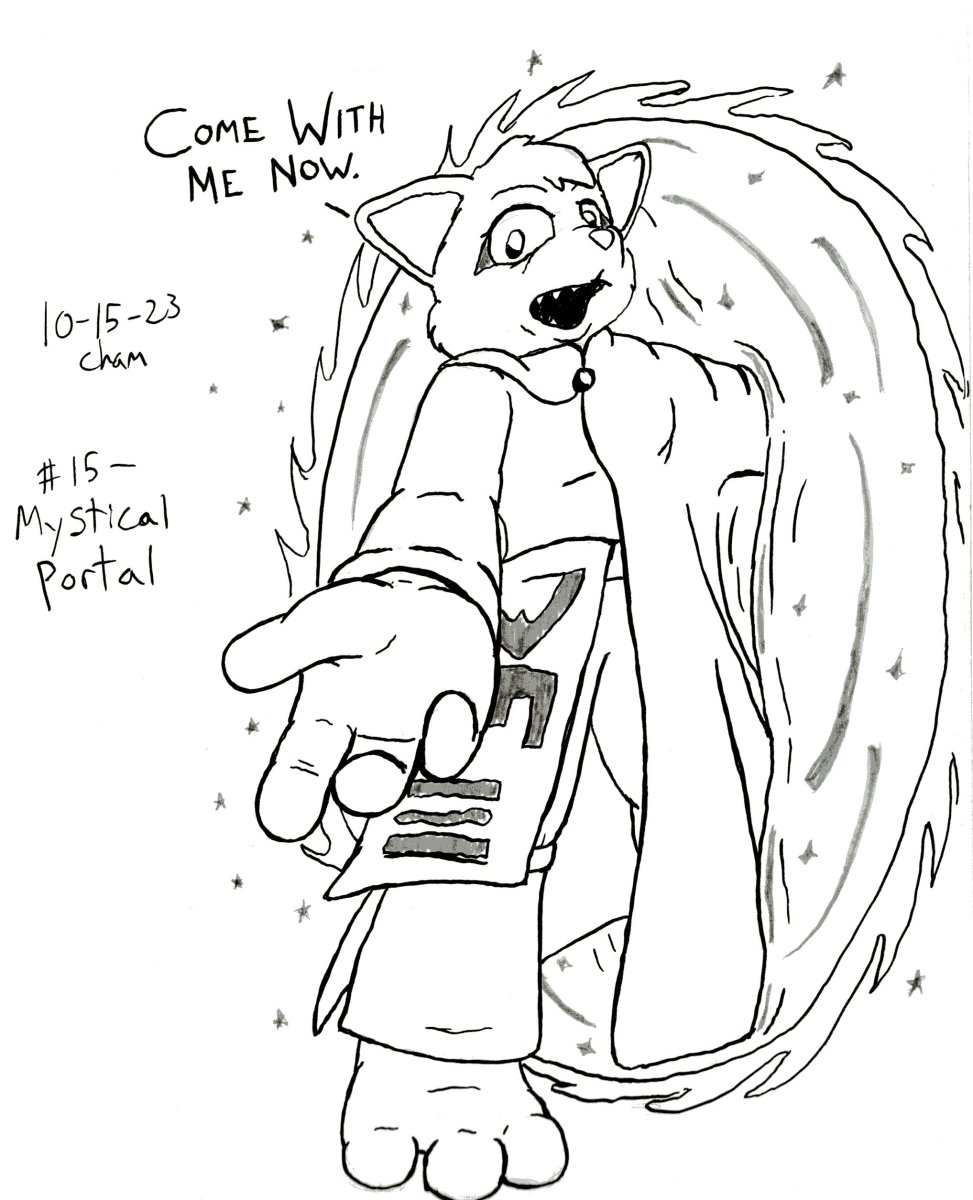 #Inktober Day 15 - Mystical Portal

Some fun perspective and a chance to draw Nestle. All in all, a good day!
#art #furryart
