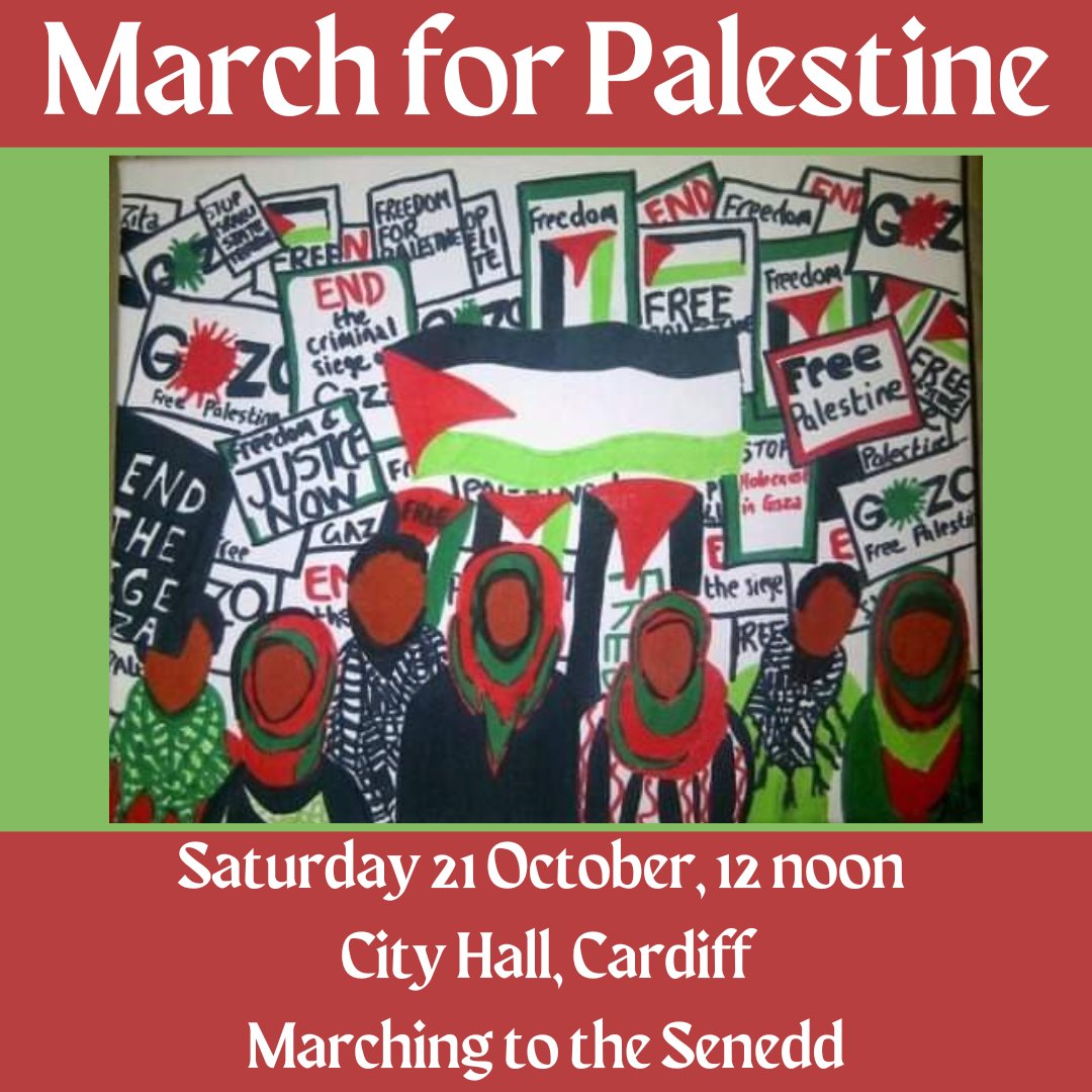 Justice for Palestinians - key to peace. 

Stop Bombing Gaza.  End the Occupation.  Lift the Siege.  Let the Refugees Return.  End the violence. End Apartheid. Free Palestine

Called by Palestine solidarity, Muslim, peace &amp; community groups. More info to follow

#Cardiff #Protest