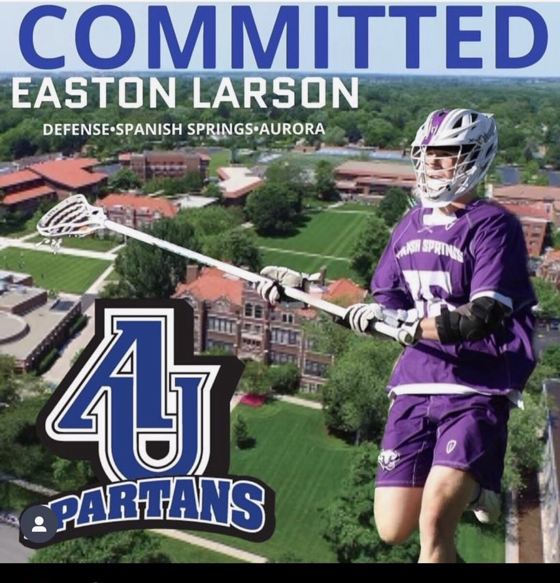 CONGTATS to Easton Larson, going to play at Aurora, Illinois as a Spartan!!  Way to go!!