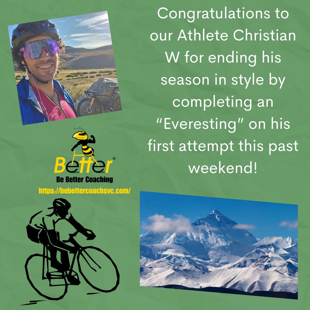 B_bettercoach's tweet photo. Please join us in congratulating our athlete Christian W on his successful "Everest" on his first attempt! What a way to put an exclamation point at the end of his cycling season!
#BeBetterCoaching
#Everest #Hells500 #neversttopclimbing #success #roadbike #roadcycling #8848m https://t.co/BkgoJMLOHg