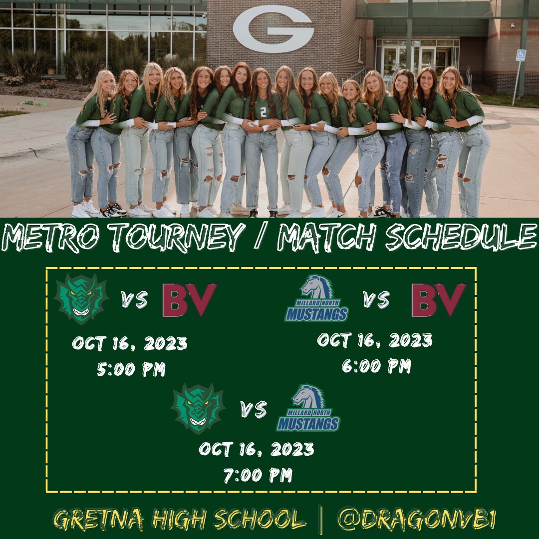 Conference tournament play starts Monday! First round will be hosted at Gretna High! Come out and support your Dragons at home! 🏐🐉