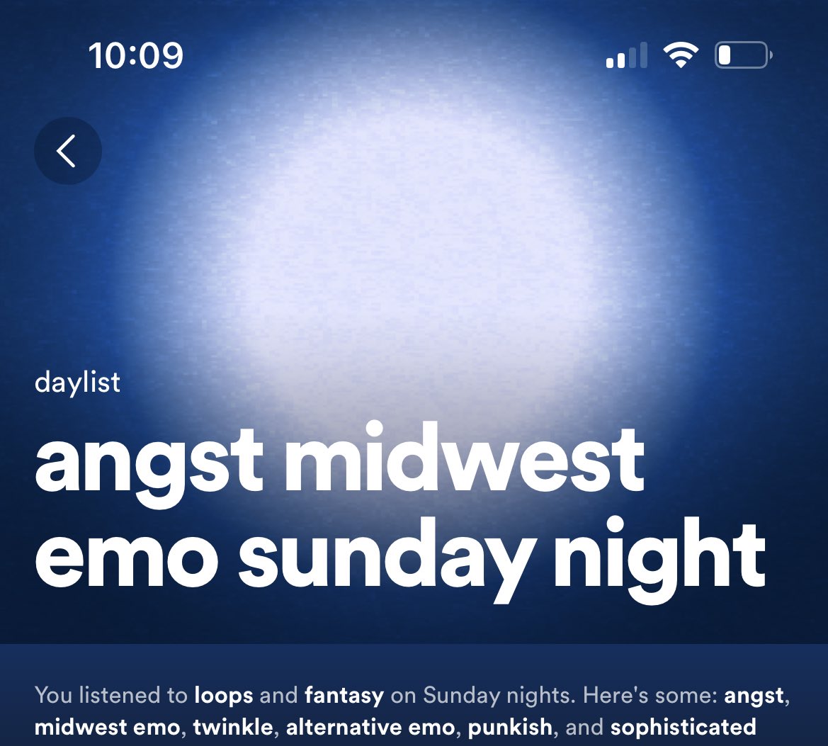 LesOrWhatever's tweet photo. don’t tell me your astrology sign, I want you to go into Spotify and search for your day list and post the title it gave you 

Who would have guessed? https://t.co/uFLfdNR3pK
