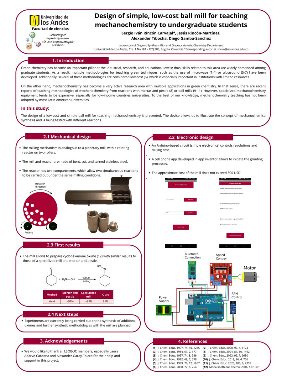 Hi, <a href="/LatinXChem/">LatinXChem</a>. I'm glad to share with you my work "Design of simple, low-cost ball mill for teaching mechanochemistry to undergraduate students"! #LatinXChem23 #LatinXChemEdu #Edu17 <a href="/RSC_CERP/">CERP</a> <a href="/ChemRxiv/">ChemRxiv</a> <a href="/beyondbenign/">Beyond Benign</a> <a href="/green_rsc/">Green Chemistry</a> <a href="/RSC_Sus/">RSC Sustainability</a> 

A work from <a href="/GroupGamba/">Gamba Group (LSOBOC)</a>