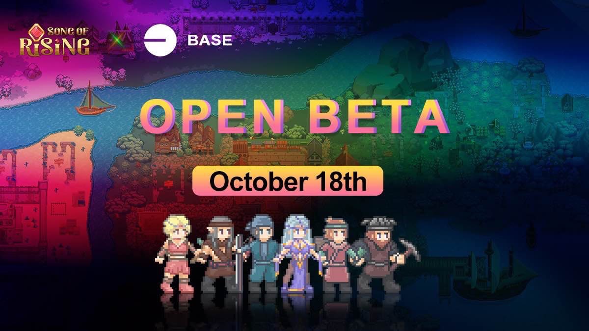The Song of Rising  Open Beta（Free to Play） whitelist  Giveaway

💎 Song of Rising is an innovative pixel-style metaverse, October 18th, will officially launch Open Beta on BASE.

🎁 Rewards: 30 Open Beta whitelist(Get a free hero).

💰 Testing Gameplay:
1.Token Airdrop