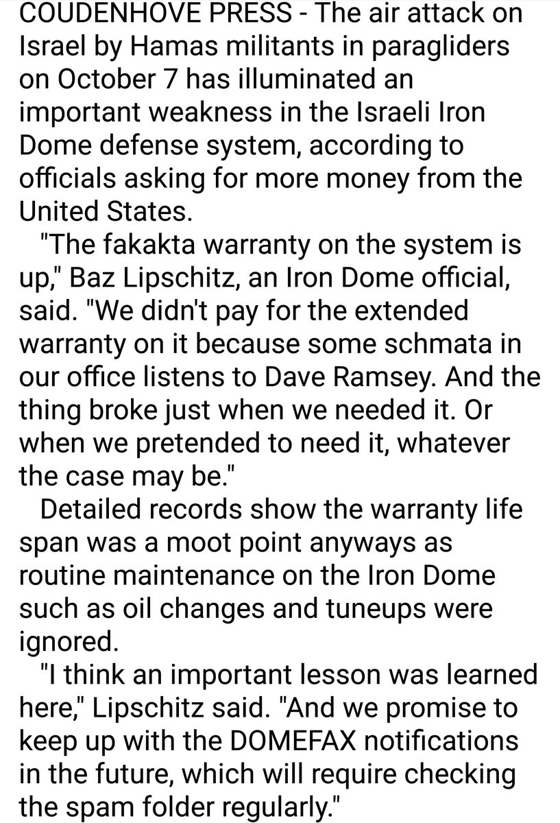 Person33SaTiRe's tweet image. Real Problem In Israel Attack Is Iron Dome Warranty Had Just Ended