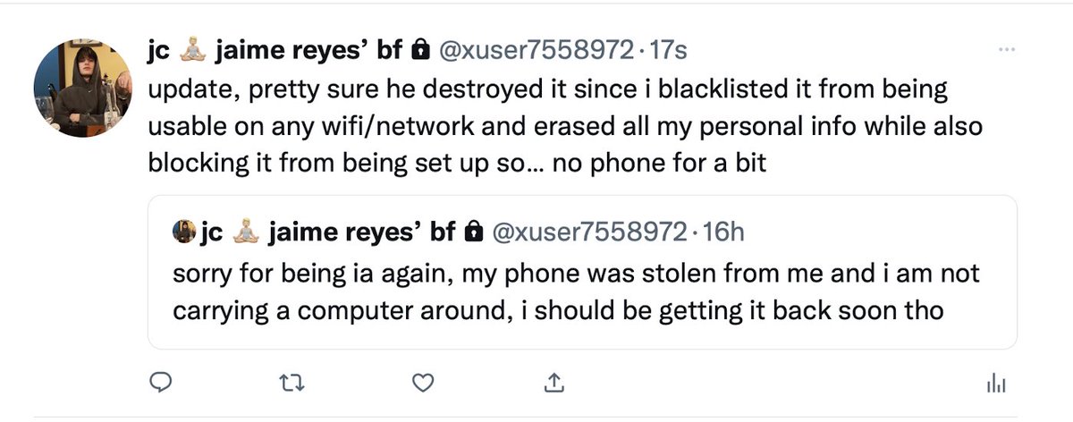 just in case anyone’s wondering why i may be ia for a bit 😿 if anyone wants my admin priv or stan acc dm me or get my priv from the ss ! (yes i’m okay he just took my phone and jumped in his car 😔)