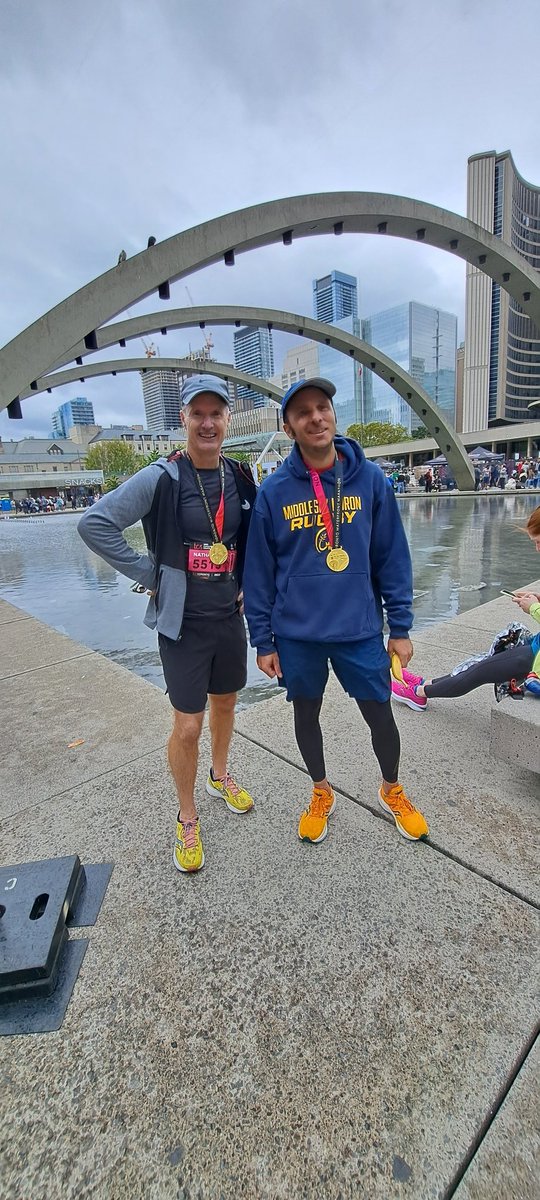So proud of these two (@mrnweir and Dr. Nazarian). One off the bucket list. Toronto waterfront full marathon in under 4!