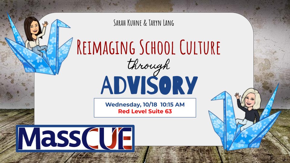 Calling all @MassCUE attendees-come kick off the conference with @SarahKuhneTech and me!  Put your #DesignThinking caps on & be ready to have some FUN!  Can't wait to see everyone for another year of  AMAZINGNESS #Reimagine #SpreadJOY #SchoolCulture #GetYourMassCueOn #MassCue23
