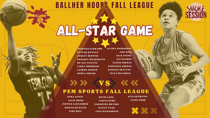 BallHer coach Holt (@ballherhoopsclt) on Twitter photo Here are the all- stars for this Thursday as <a href="/BallHerHoopsCLT/">BallHer coach Holt</a> takes on <a href="/PEMSportsNC/">PEM Sports</a> in an All Star Game. Game will be 7 pm at Carolina Courts before the Championship Game for the BallHer Fall League. S/O to all of these ladies Here are the all- stars for this Thursday as <a href="/BallHerHoopsCLT/">BallHer coach Holt</a> takes on <a href="/PEMSportsNC/">PEM Sports</a> in an All Star Game. Game will be 7 pm at Carolina Courts before the Championship Game for the BallHer Fall League. S/O to all of these ladies
