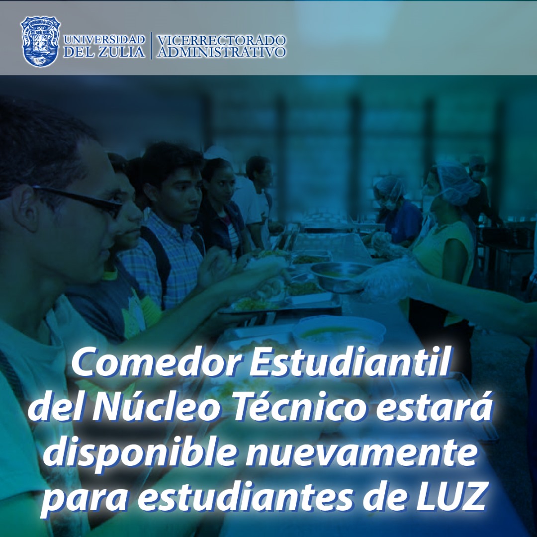 Este lunes 16/10, LUZ reabrirá nuevamente el Comedor Estudiantil del Núcleo Técnico ubicado entre la FING y FAD.

El VAD al igual que toda la comunidad universitaria celebra tan importante logro obtenido por DIDSE, y felicita a su actual directora  Adelis Medina.