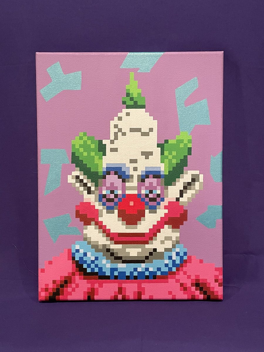 Jumbo from Killer Klowns! I painted this 9” by 12” canvas at the last minute in order to get it signed by none other than the Chiodo brothers the creators of the Killer Klowns movie. It was a great experience they were so nice! I am looking forward to painting more of the klowns!