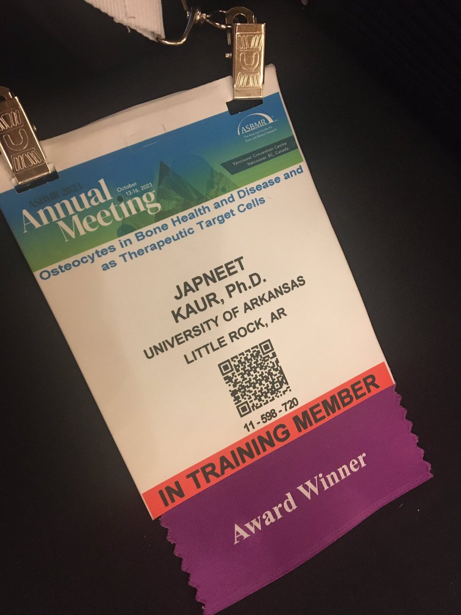 Truly honored to receive the @ASBMR Best Translational Abstract Award for our work on Breast Cancer and Osteocyte Senescence #ASBMR2023 @uamscancer @uams_physiology